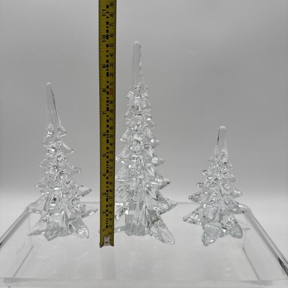 Set of 3 VTG Lead Crystal Christmas Trees 1970’s Heavy Art Glass Clear - Picture 7 of 11